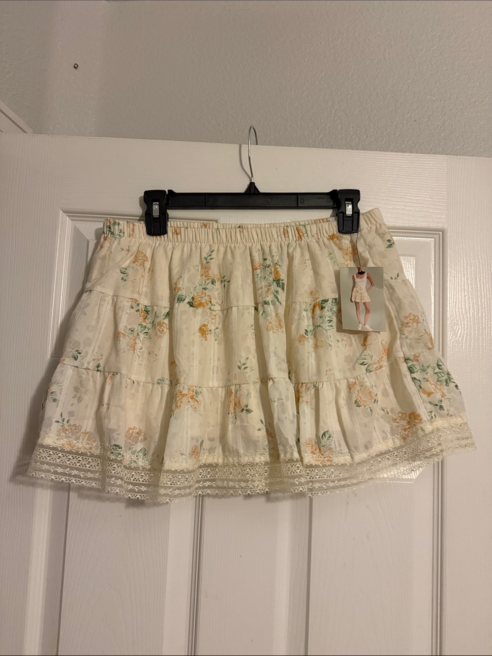 Bwear Cream Mini Skirt with Yellow Floral Print